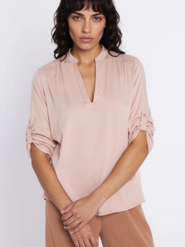 Bluzka z podwijanym rękawem B227 Beige - Nife