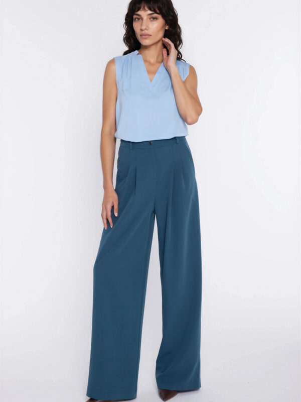 Spodnie z zakładkami wide leg SD138 Teal Lazur - Nife