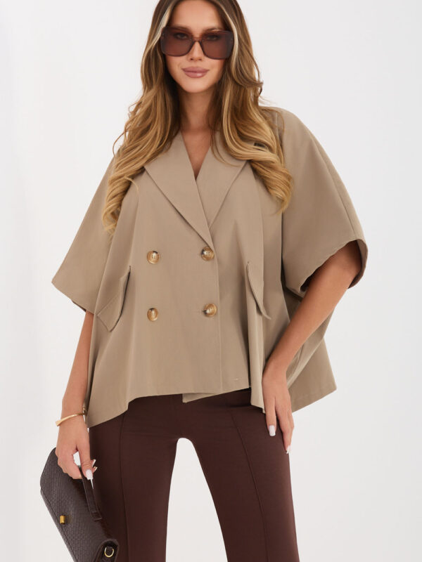 Płaszcz Damski Model IT-KR-FL10153KSM.91 Dark Beige - Rue Paris