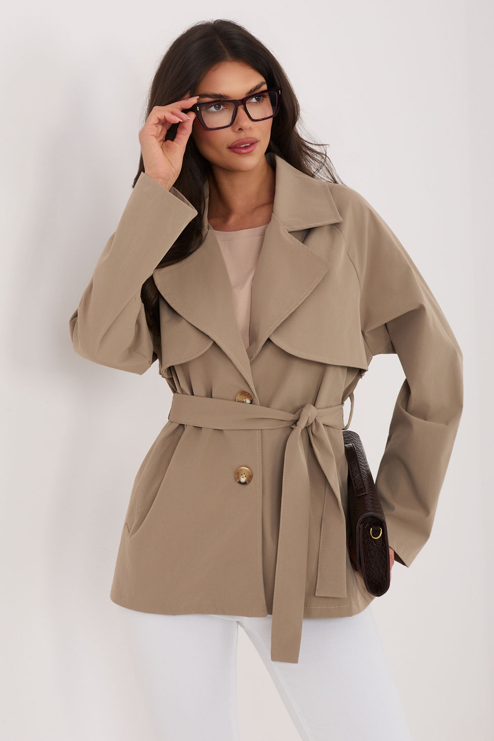 Płaszcz Damski Model IT-PL-FL10069.85 Dark Beige - Rue Paris