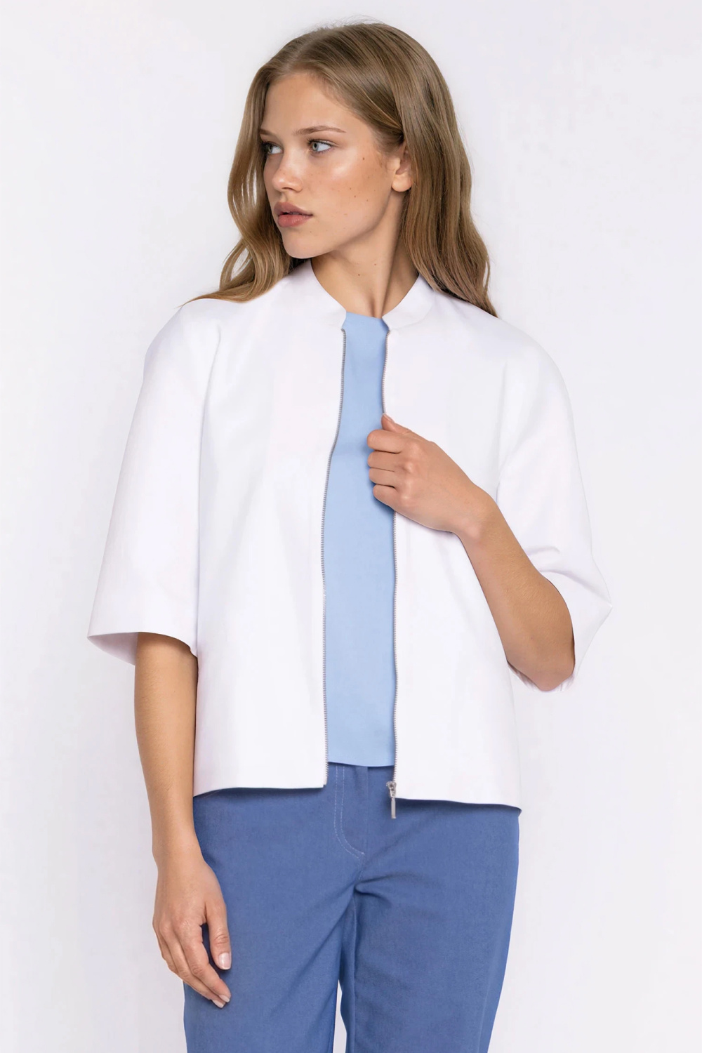 Jeansowa luźna kurtka Z101 White - Nife