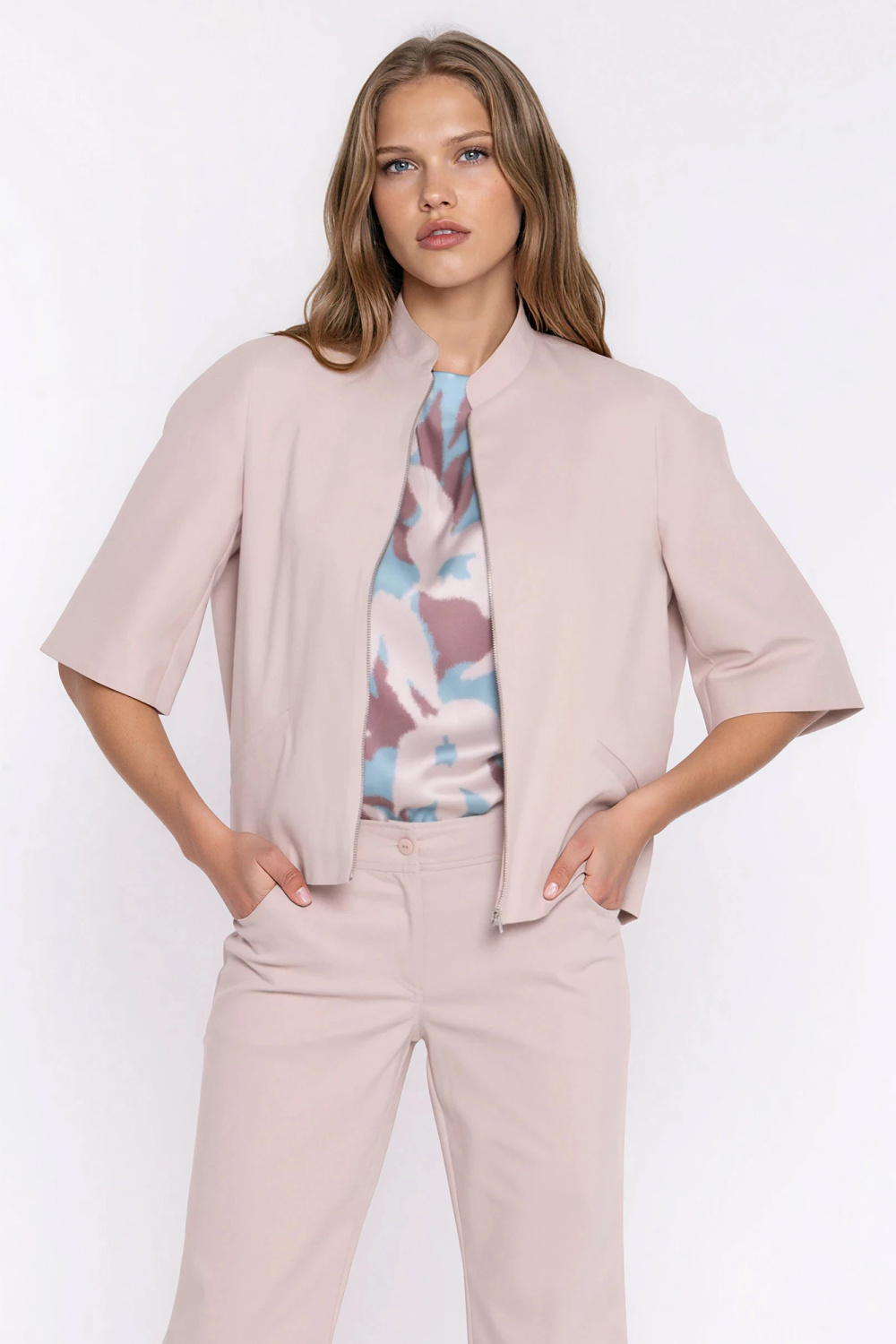 Jeansowa luźna kurtka Z101 Beige - Nife