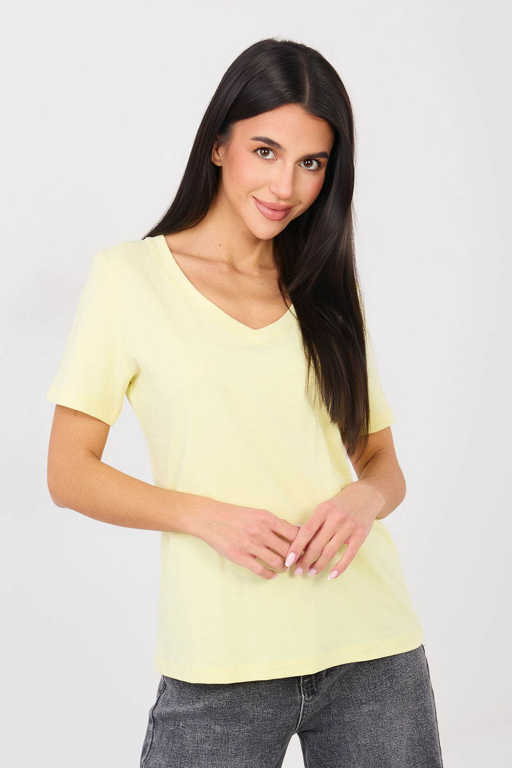Tshirt Damski Model RV-TS-A1095.33 Light Yellow - Rue Paris