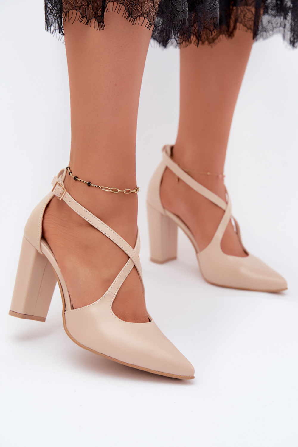 Czółenka Model Zazoo 1053 Beige Skóra - Step in style