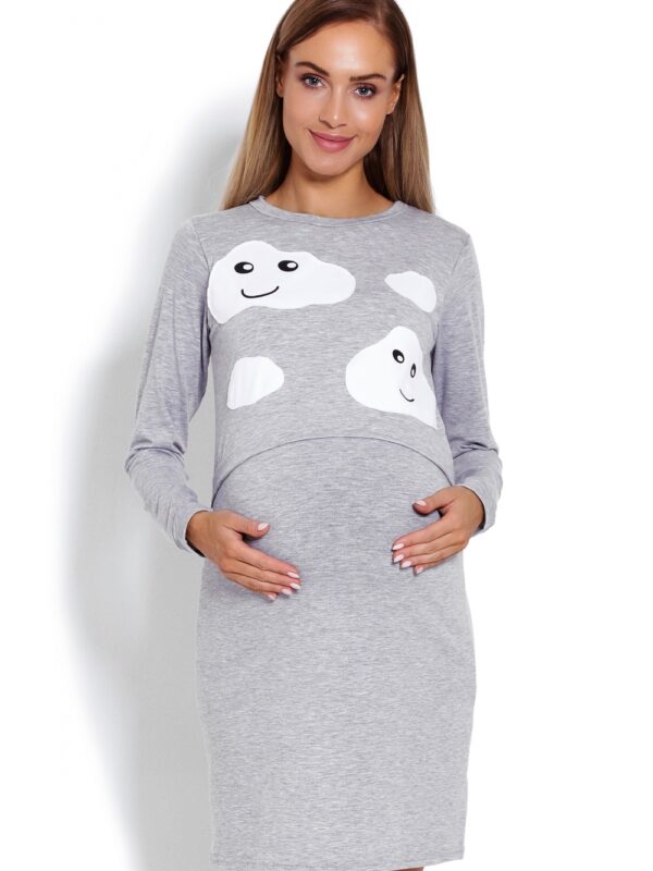 Koszula Nocna Ciążowa  Model 1682 Grey - PeeKaBoo