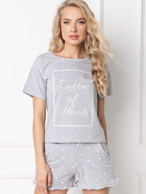 Piżama Damska Model Hearty Short Grey - Aruelle