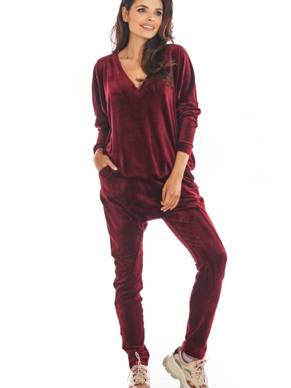 Spodnie Damskie Model A377 Bordo Welur - awama