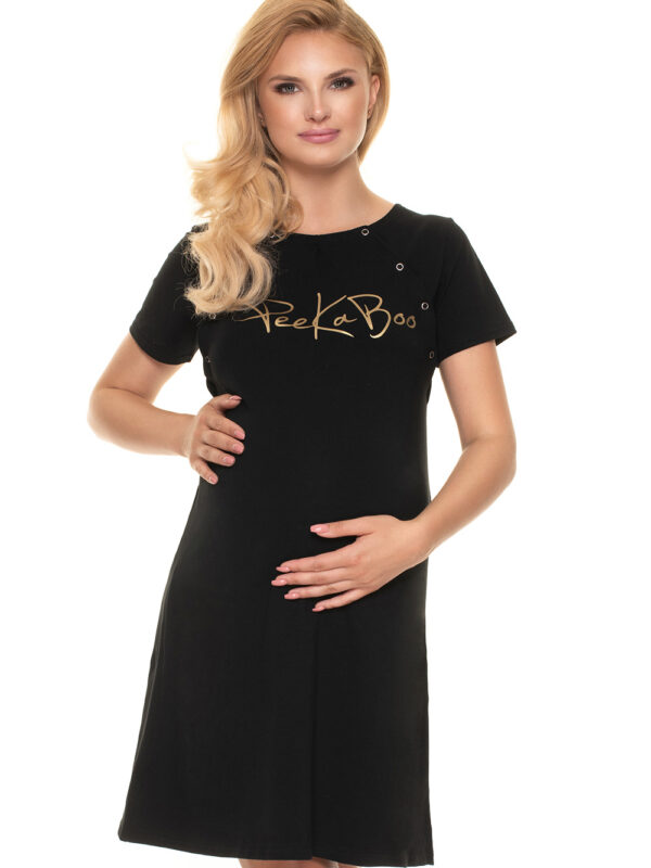 Koszula Nocna Ciążowa Model 0203 Black - PeeKaBoo