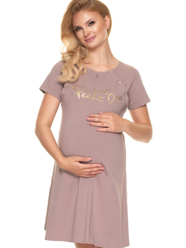 Koszula Nocna Ciążowa Model 0203 Cappuccino - PeeKaBoo