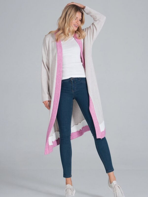 Sweter Damski Model M845 Beige/Fuksja/White - Figl