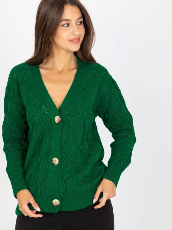 Sweter Kardigan Model LC-SW-8035.06X Dark Green - Rue Paris
