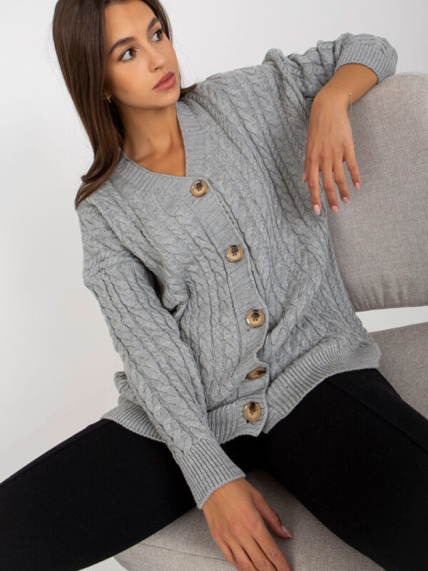 Sweter Kardigan Model LC-SW-8008.80P Grey - Rue Paris