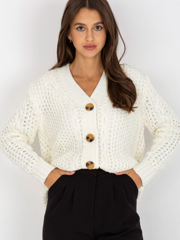 Sweter Kardigan Model LC-SW-8001.14P Ecru - Rue Paris