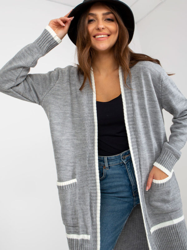 Sweter Kardigan Model LC-SW-0340.42P Grey - Rue Paris