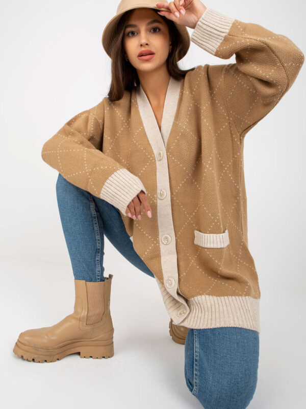 Sweter Kardigan Model LC-SW-0258.03P Camel - Rue Paris