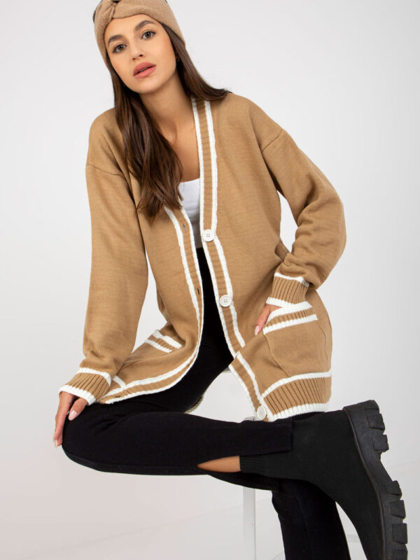 Sweter Kardigan Model LC-SW-0333.06X Dark Beige - Rue Paris