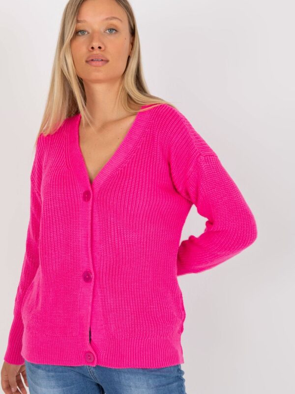 Sweter Kardigan Model LC-SW-0321.06X Fluo Pink - Rue Paris