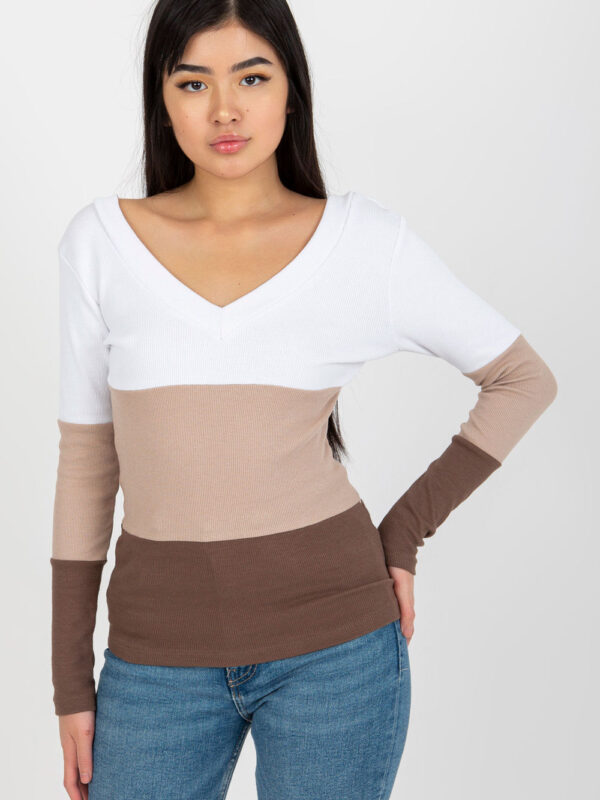 Bluzka Model RV-BZ-8429.18P White/Brown - Rue Paris