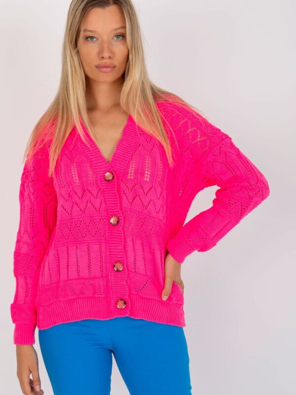 Sweter Damski Model LC-SW-8022.04P Fluo Pink - Rue Paris