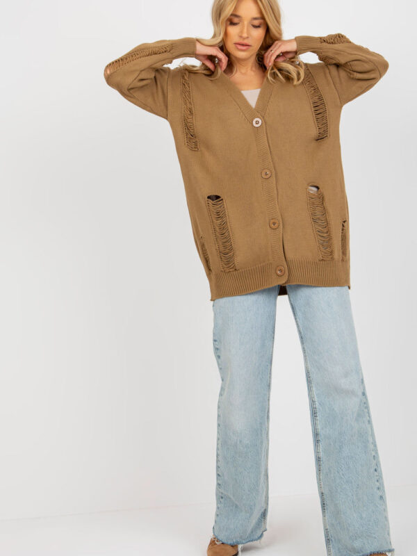 Sweter Kardigan Model LC-SW-8042.60 Camel - Rue Paris
