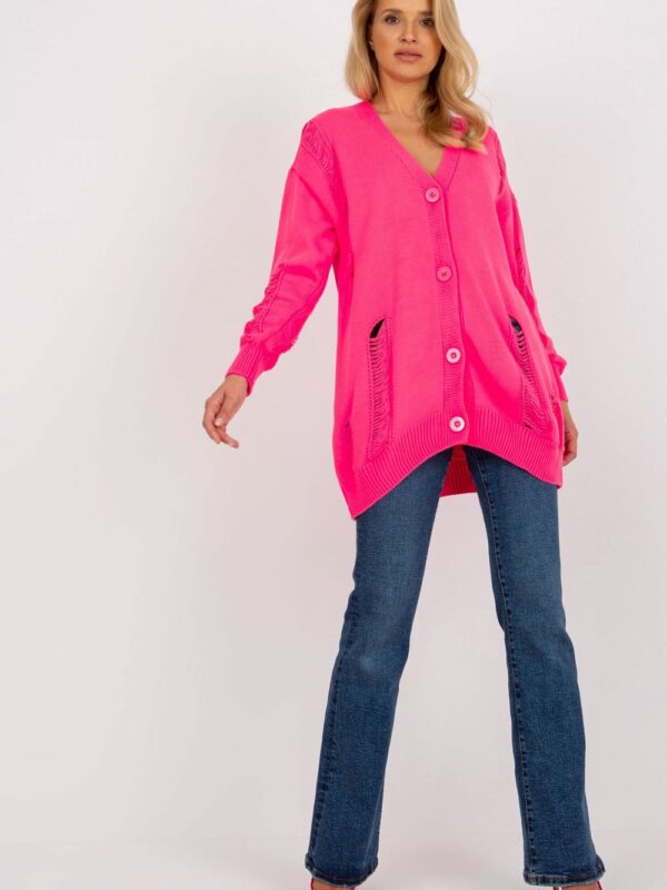 Sweter Kardigan Model LC-SW-8042.69 Fluo Pink - Rue Paris