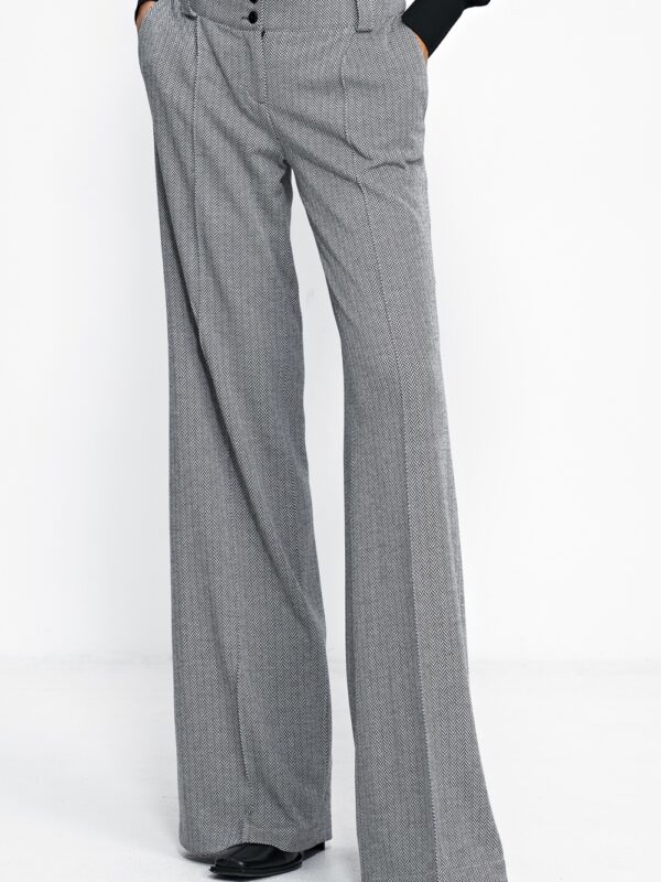 Spodnie wide leg w czarną jodełkę SD82 Black - Nife